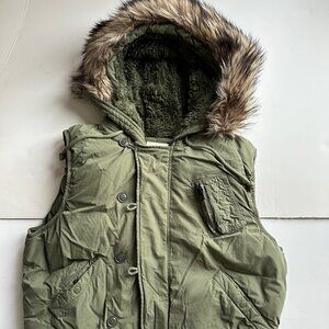 Vintage Denim & Supply Hooded Puffer Vest - Khaki Green - XXL